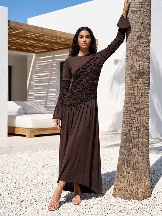 Zara Dresses & Skirts - NWT Zara Gorgeous Brown Ruffled scrunch Maxi Dress
